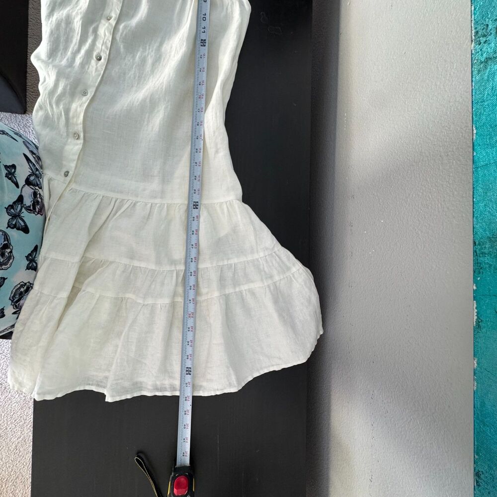 MagaSchoni 100% Linen Midi Dress Womens M Sleeveless Button Front Tiered Coastal - Picture 8 of 16